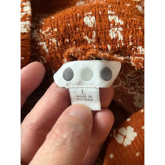 3 Dots orange floral stretchy wide leg pull-on pants Large boho Beachy comfy - Picture 3 of 7